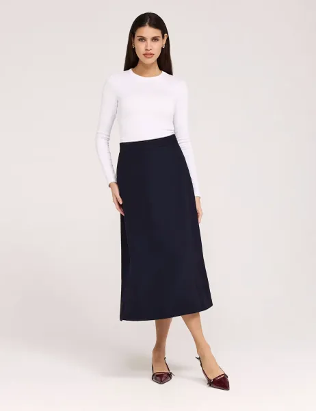 Finery London Twill Midi A-Line Skirt Navy