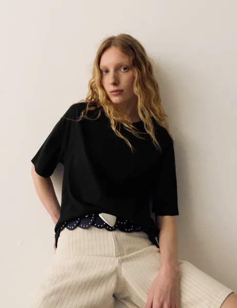 Per Una Pure Cotton Short Sleeve Boxy T-Shirt Black