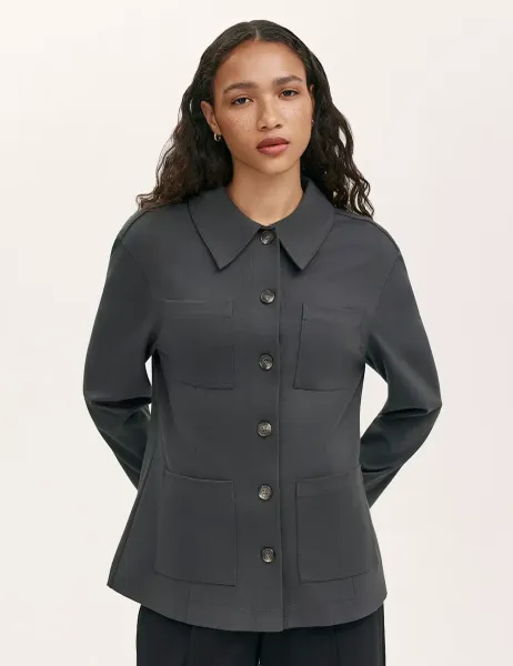 Finery London Ponte Jersey Collared Jacket Grey