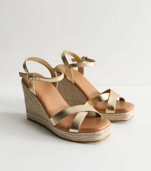 Women's Gold Faux Leather Wedge Sandals Vegan