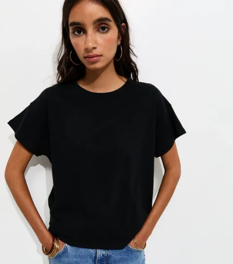 Women's Premium Black Linen Rich Dip Back T-Shirt