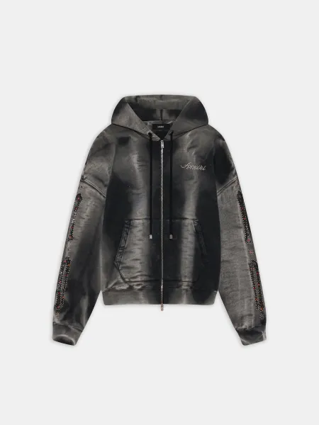 BONES STUDDED OVERSIZED ZIP HOODIE - Black