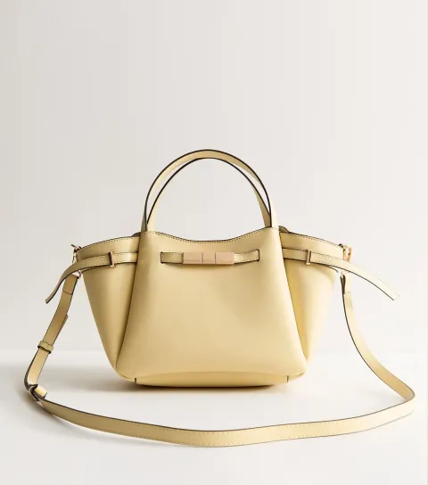 Light Yellow Belted Mini Wing Tote Bag Vegan
