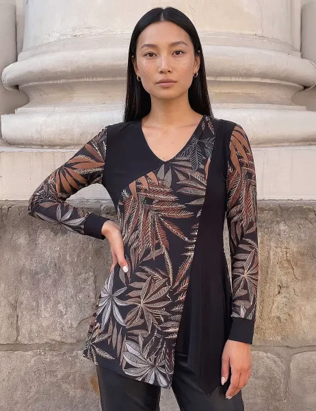Roman Asymmetric Neck Top Brown Mix