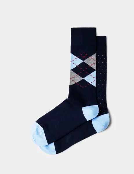 Hackett 2 Pack Argyle & Polka Dot Cotton Rich Socks Blue Mix