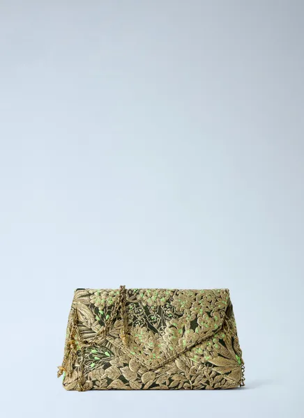 Dries Van Noten Floral Embroidered Clutch with Chain Strap
