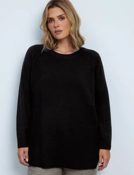 Live Unlimited London Cotton Rich Knitted Longline Jumper Black