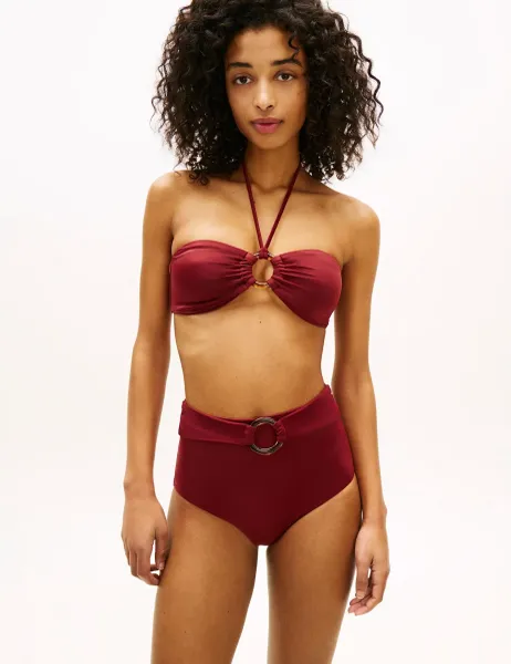 Tommy Hilfiger Elevated Belted High Waisted Bikini Bottoms Burgundy