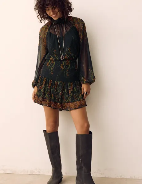 Per Una Floral High Waisted Mini Tiered Skirt Black Mix