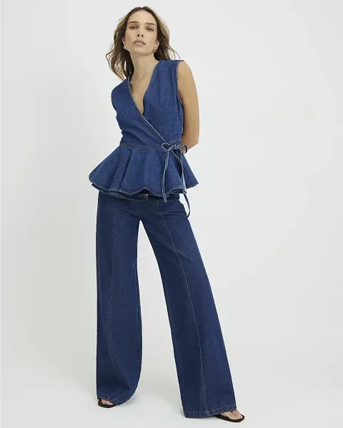 River Island Clean Waistband Wide Leg Jeans