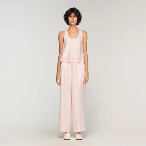 Satin-effect wide-leg trousers