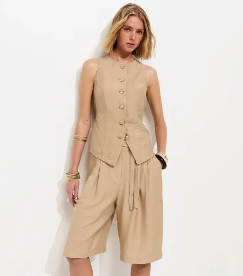 Women's Camel Tie Waist Shorts