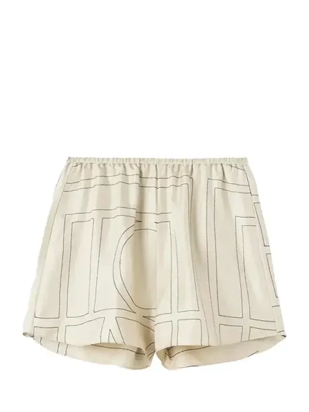 Monogram Silk Shorts Ivory