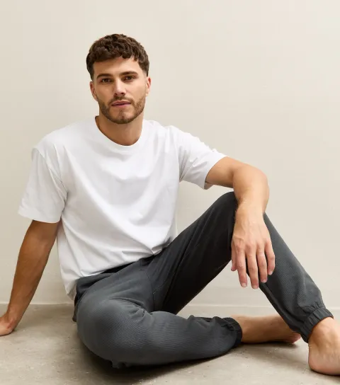 Men's Dark Grey Slim Fit Waffle Texture Pyjama Jogger Trousers