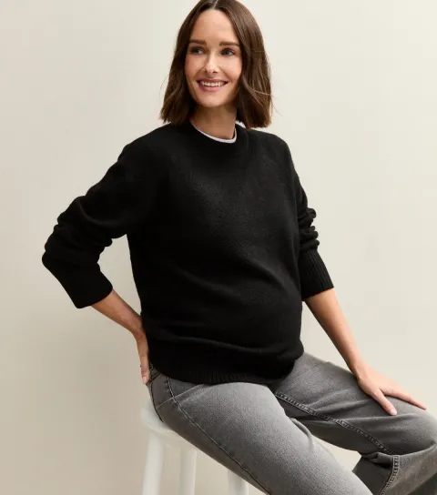 Women's Maternity Black Crew Neck Jumper