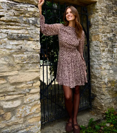 Women's Brown Paisley Print Mini Dress