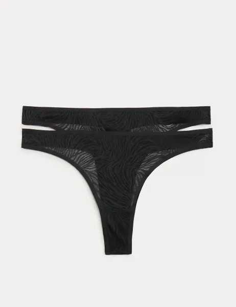 Body by M&S 2 Pack Body Lace Thongs Black