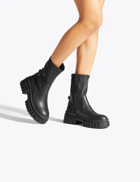 Kurt Geiger Block Heel Round Toe Sock Boots Black