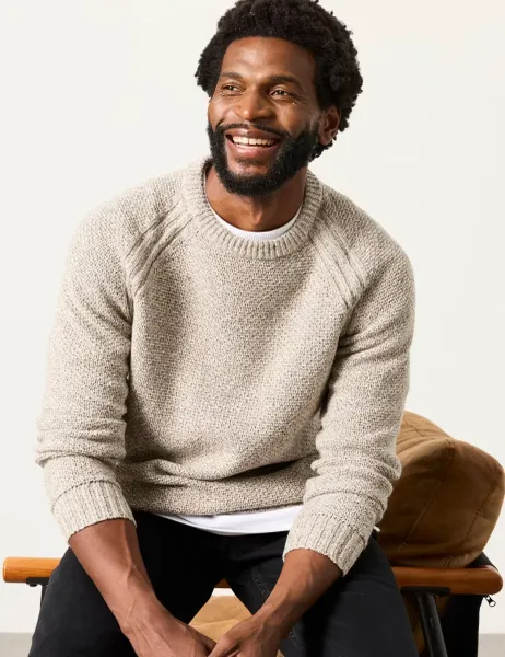 FatFace Cotton Rich Twist Jumper with Wool Grey