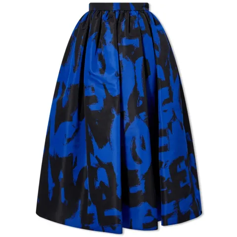 Pleated Midi Length Graffiti Print Skirt