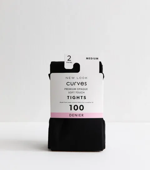 Plus Size Premium Black Pack of 2 Opaque 100 Denier Soft Touch Tights Curves