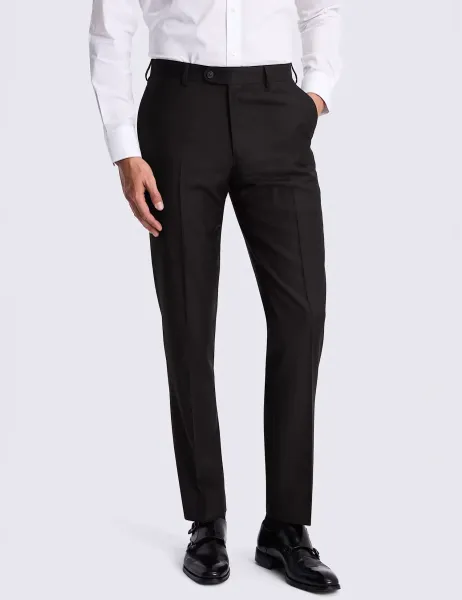 Moss Tailored Fit Twill Trousers with Wool Black