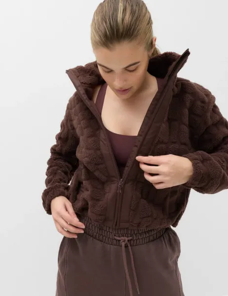 Goodmove Borg Textured Funnel Neck Fleece Jacket Dark Chocolate