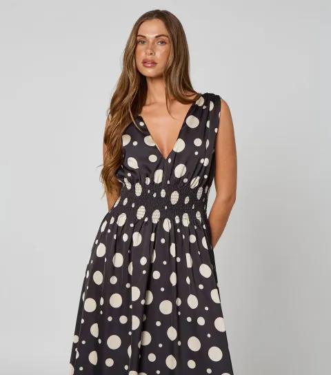 Women's Polka Dot Elasticated Maxi Dress