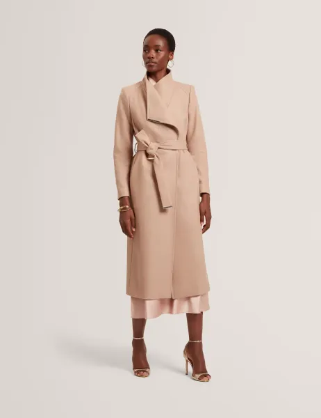 Ted Baker Wool Rich Belted Longline Wrap Coat Camel