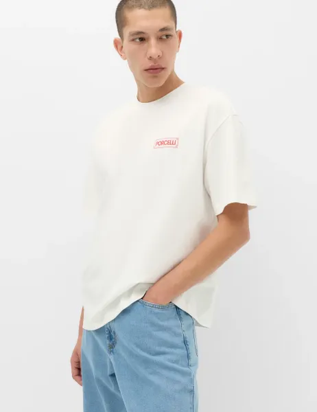 Marks & Spencer Oversized Pure Cotton Graphic Short Sleeve T-Shirt Ecru