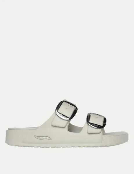 Skechers Metallic Buckle Footbed Sliders White