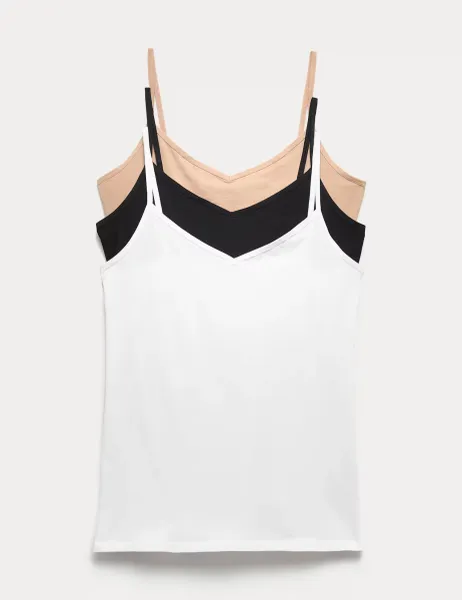 Marks & Spencer 3pk Cotton Rich Strappy Vests Rose Quartz