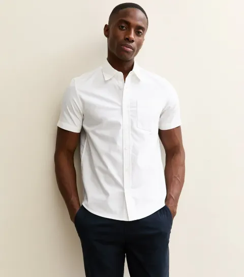 Men's White Short Sleeve Regular Oxford Shirt