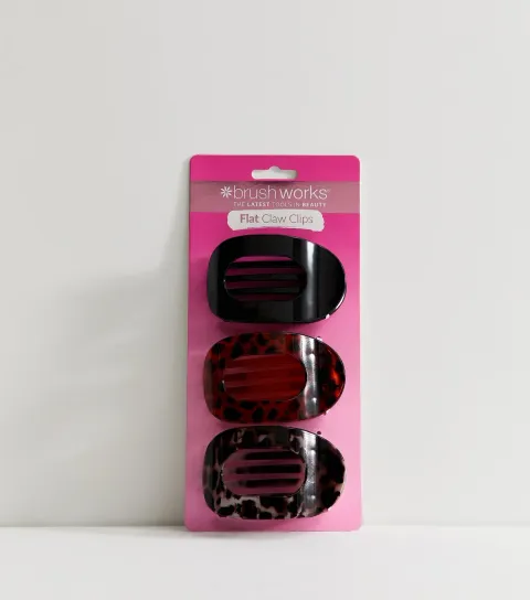Brown Pack Of 3 Flat Claw Clips