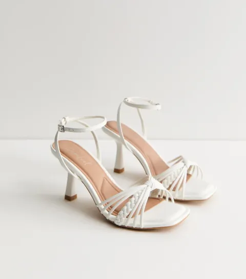Women's White Faux Leather Plaited Strap Sandals Vegan