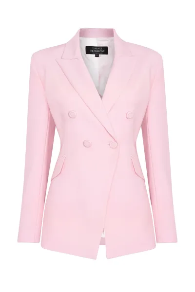 Pale Pink Wool Faille Double Breasted Blazer Jacket - Imogen
