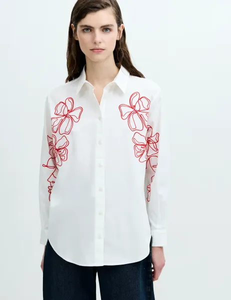 French Connection Pure Cotton Floral Embroidered Shirt White Mix
