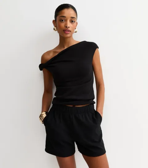Women's Black Textured Shorts