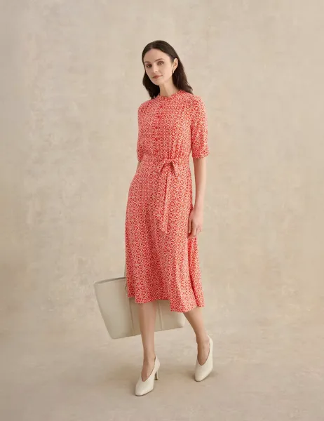 Hobbs Jersey Geometric Knee Length Tea Dress Red Mix