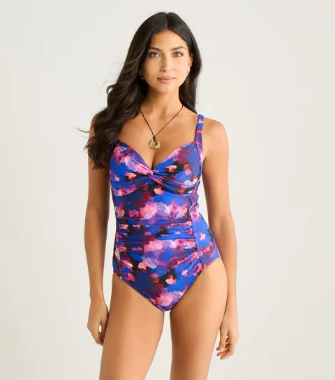Women's Blue Print Ruched Swimsuit