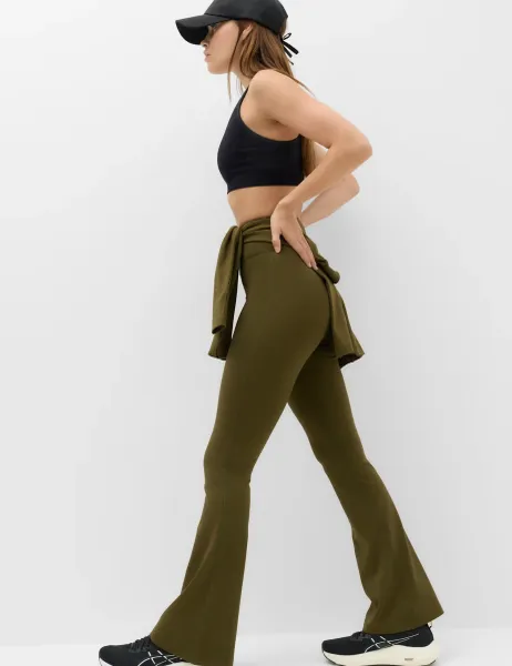 Goodmove Essential High Waisted Flared Leggings Dark Khaki