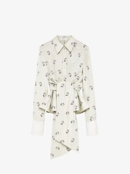 Taffeta Rose Jacquard Self-tie Shirt