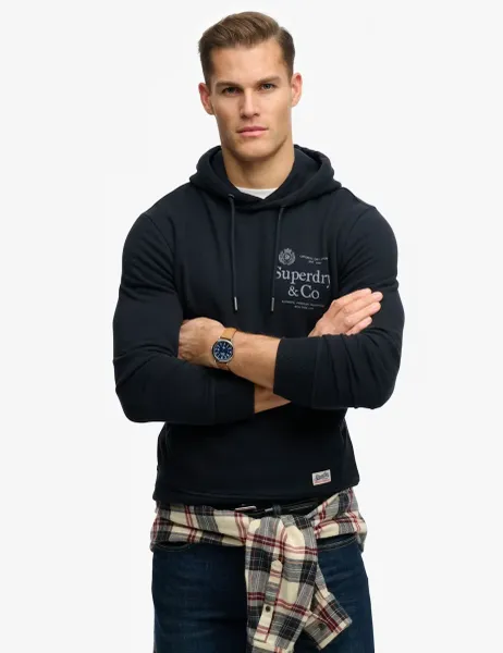 Superdry & Co Pure Cotton Logo Drawstring Hoodie Navy