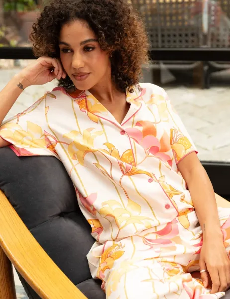 Cyberjammies Cotton Modal Floral Striped Pyjama Top Pink Mix