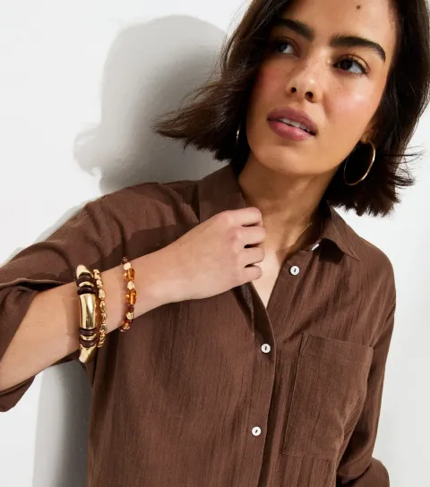 Women's Dark Brown Cotton Oversized Shirt