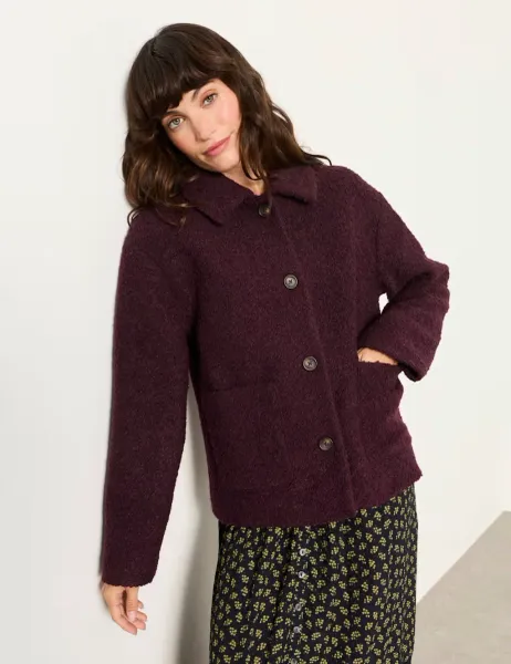FatFace Wool Blend Textured Jacket Plum