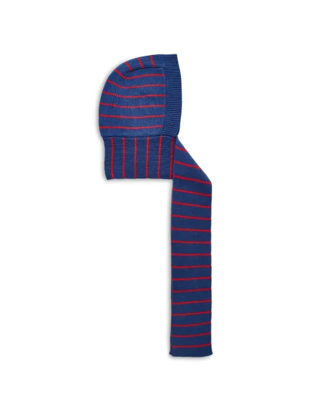 Damson Madder Hooded Wool Scarf - Blue Stripe