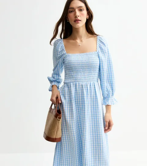 New Look Women's Blue Gingham Check Midi Dress