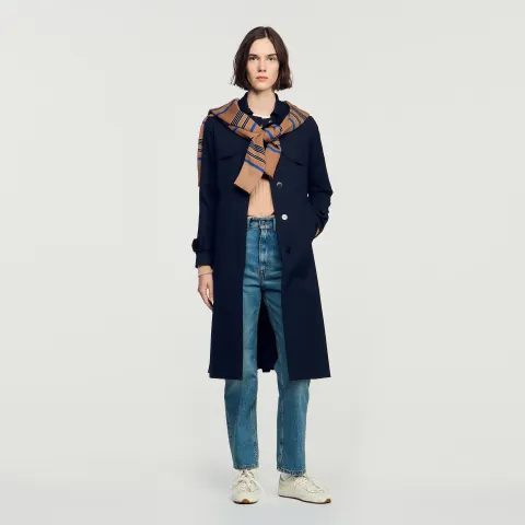 SANDRO Trench coat with pleated inset
