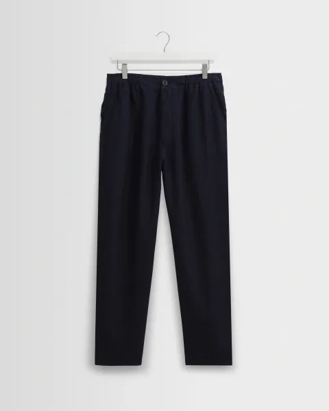 Kurt - Navy Washed Linen Relaxed Fit Trousers